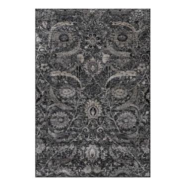 Imagem de Shahbanu Rugs Obsidian Tapete oriental de lã preta e seda atada à mão com folha de foice (1,8 m x 25,4 cm)