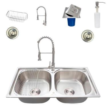 Imagem de Kit cuba gourmet dupla com Torneira monocomando e lixeira - STILLUS HO