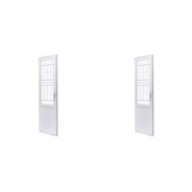 Imagem de Kit com 2 Portas de Aço com Postigo 215x83cm com Grade Quadriculada e 