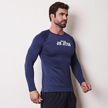 Imagem de Manga Longa Rash Guard Compressão Masculina Jiu Jitsu - Sem marca, Azu