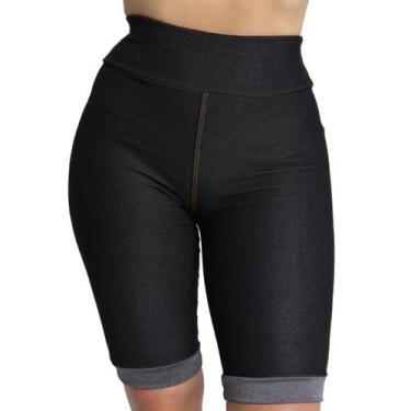 Imagem de Shorts Jeans Feminino Skinny Bermuda Cintura Alta Cotton Imita Jeans B