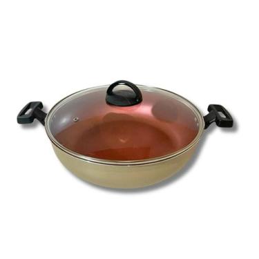 Imagem de Panela, Paellera, Frigideira Paella Wok 30 cm Antiaderente Preta + Esp