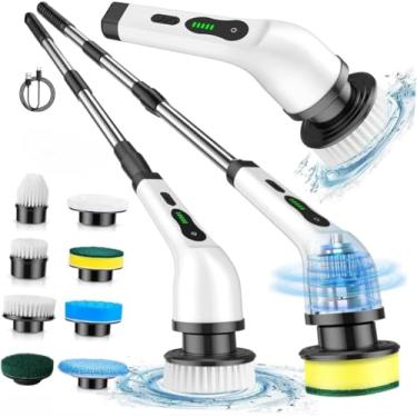 Imagem de Esfregador Giratório 8 em 1-8 Peças Escova Limpeza Elétrica Sem Fio Chão Banheiro Azulejo Panelas Cozinha - Esfregador Rotativa Multiuso Canto e Chuveiro - Esfregão Chão Banheiro Elétrico Multiuso