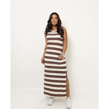 Imagem de Vestido Feminino De Malha Algodão Fenda - Audacia, Marrom