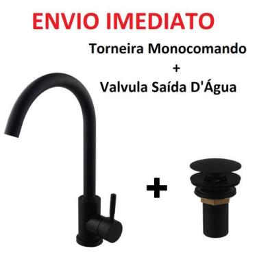 Imagem de Torneira de Cozinha Monocomando Preta Fosco + Válvula Click Clack Veda