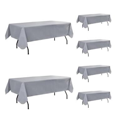 Imagem de Enjoyidea Toalha de mesa de vinil com forro de flanela - pacote com 6 toalhas de mesa cinza 152 x 250 cm à prova d'água retangular de plástico de 1,82 m - pano de óleo resistente para piquenique