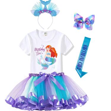 Imagem de Conjunto de roupas: vestido tutu, camisa, faixa e bandana para meninas 4-5T