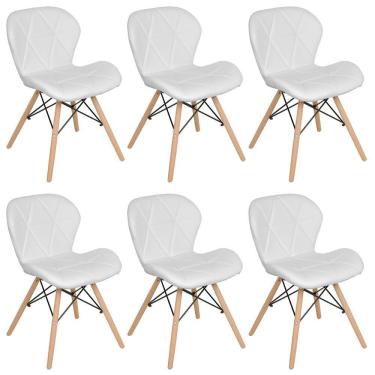 Imagem de Kit 6 Cadeiras Estofadas Charles Eames Eiffel Slim Wood Confort Branco Branco