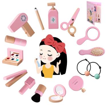 Imagem de Conjunto de brinquedos de maquiagem Ehome Wooden Beauty Salon para meninas de 3 a 8 anos