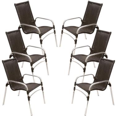 Imagem de Kit 6 Cadeiras Emily Em Alumínio E Fibra Sintética Trama Original Preto