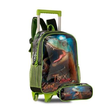 Imagem de Mochila Escolar Infantil de Rodinhas C/ Estojo Dinossauro Dino T-Rex -