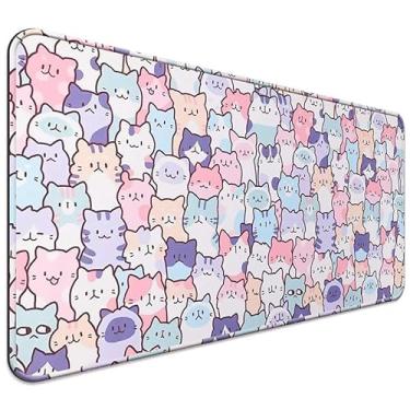 Imagem de JIANG100 Tapete de rato fofo de gato Kawaii, tapete de rato para jogos, escritório, casa, teclado de computador e tapete de mesa para laptop, base de borracha antiderrapante grande com bordas