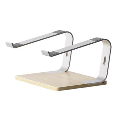 Imagem de Suporte para laptop Suporte para laptop para mesa, suporte ergonômico de alumínio para laptop com base de madeira Elevador para laptop(Silver)