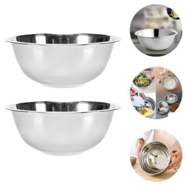 Imagem de 2 Tigelas Cumbuca Bacia Saladeira Grande De Aço Inox 2,4L - Top
