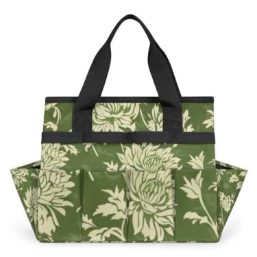 Imagem de Bolsa de ferramentas de jardinagem com folhas de primavera, bolsa de jardim resistente, bolsa organizadora de cesta de armazenamento Oxford portátil com alça de bolsos, ferramentas de mão, presentes