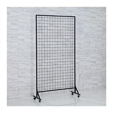 Imagem de Painéis e unidades de grade, painel de exibição de malha de chão com rodas, suporte de armazenamento de varejo de varejo de berçário, tela divisória decorativa para casa (cor: preto, tamanho: 60 x 160