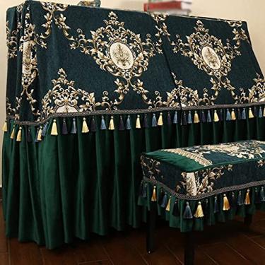 Imagem de Rsmmpqa Capa de piano vertical para uso doméstico, à prova de poeira, capa de piano, moderna, franja com babados, capa protetora decorativa simples para piano (verde 153 * 35 * 120 cm + 37 * 77 cm)