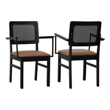 Imagem de Kit 2 Cadeiras Lyon com Braços Madeira Maciça Encosto Telinha Assento 