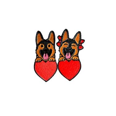 Imagem de PLpatch Pastor Alemão Filhote de cachorro fofo desenho animado logotipo 3 costura ferro em aplique bordado emblema emblema emblema traje vestuário