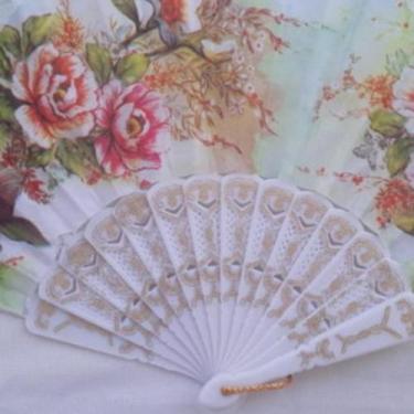 Imagem de Kit 10 Leque Branco Espanhol Tecido Floral E Renda Atacado Japonês - W