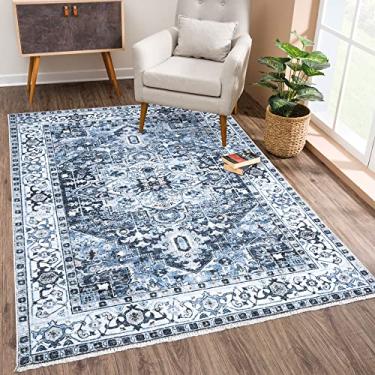 Imagem de Bloom Rugs Tapete lavável antiderrapante 2x3 - Tapete de área oriental tradicional azul marinho para sala de estar, quarto, sala de jantar e cozinha - Tamanho exato: 5 x 7 cm