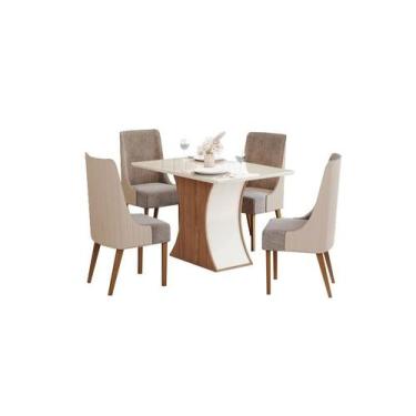 Imagem de Mesa Jantar Luiza 120 4 Cadeiras Ivy Bege - Henn