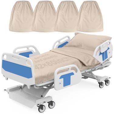 Imagem de Pacote com 4 lençóis de cama de hospital bariátrico - 106 x 203 x 30 cm de profundidade para colchões médicos e bariátricos grandes - malha macia, durável e elástica (bege)