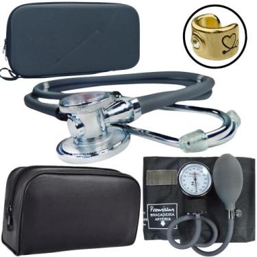 Imagem de Kit Esfigmomanometro Esteto Aparelho Pressao Premium - Love Saude, GRA