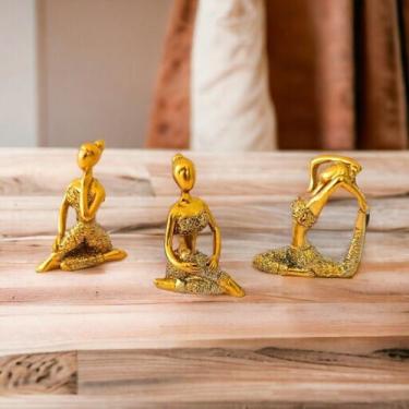 Imagem de Kit Com 3 Mini Estátuas Enfeite Decorativo Meditação Posições De Yoga 
