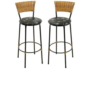 Imagem de kit 2 banquetas alta fibra sintética junco área gourmet balcão(2.bq.alta.imbuia/pre.flo)