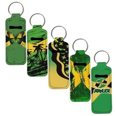 Imagem de gearider Porta-batom com bandeira jamaicana, porta-batom, protetor labial, mangas adequadas para a maioria dos protetores labiais padrão, pacote com 5