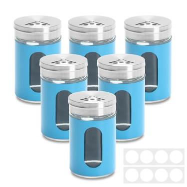 Imagem de YACEYACE Conjunto de coqueteleira azul de 85 g, 6 peças, coqueteleira de aço inoxidável, pequenos agitadores de especiarias com furos e tampas, saleiro e pimenteiro para cozinha