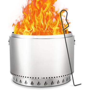 Imagem de Towallmark Fogão Bonfire 2.0 com suporte, fogueira sem fumaça de 41,5 cm, fluxo de ar de 360° e bandeja de cinzas removível, com interruptor de ar, lareira a lenha de aço inoxidável, para 3 a 5