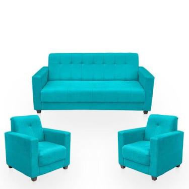 Imagem de Sofá + 2 Poltrona Para Sala de Estar Moderno Confortável Veneza Suede 