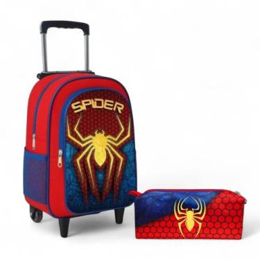 Imagem de Mochila Infantil Menino Rodinha Escolar Grande + Estojo Box - Pikuka, 