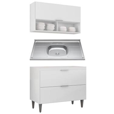Imagem de Armário de Cozinha CP01 Com Pia 100cm Pérola Z34 Branco     - Mpozenato