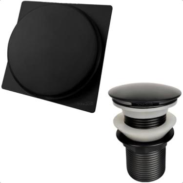 Imagem de Dona D Cor, Ralo Click 10x10 cm E Válvula Click 1 1/4 Aço Inox Preto Fosco Kit Escoamento Banheiro Ralo Pia Inteligente 40mm