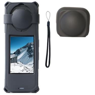 Imagem de PCTC Capa de silicone 360 X5 + tampa de lente compatível com acessórios Insta360 X5 All-Round à prova de choque leve (preto)