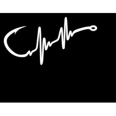 Imagem de Legacy Innovations Gancho de pesca batimento cardíaco LLI | Adesivo de vinil decalque | Laptop Carros Caminhões Vans Paredes | Branco | 5,5 x 2,8 polegadas | LLI2527