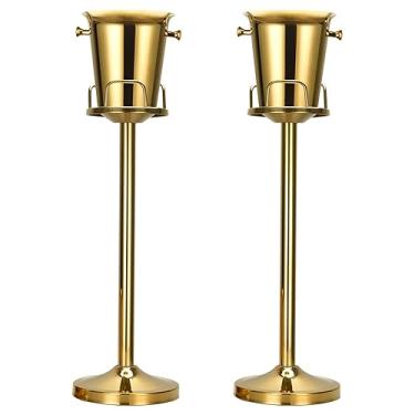 Imagem de Champagne Bucket with Stand,Ice Bucket with Stand Stainless Steel Bucket Wine Chiller On Stand 12Lb Hammered Tall Ice Bucket Stand for Party Bar Ktv Bbq Home,3ft (Gold (2 Packs))