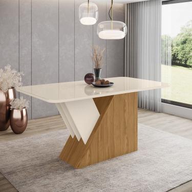 Imagem de Mesa Canto Arredondado Com Vidro 160 Cm Lucena Henn Nature Com Off White