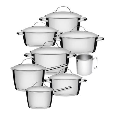 Imagem de Jogo De Panelas 7 Peças + Fervedor Allegra Em Aço Inox Fundo Triplo Tramontina