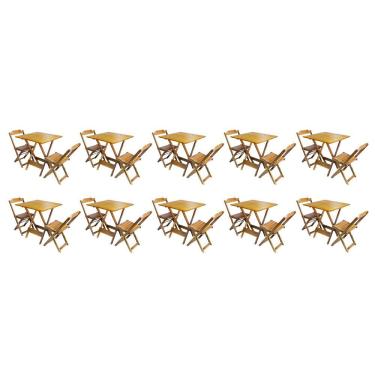 Imagem de Kit 10 Jogos De Mesa Dobravel Com 2 Cadeiras De Madeira 70x70 Ideal Para Bar E Restaurante - Mel