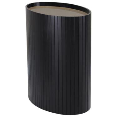 Imagem de Mesa De Apoio Lateral Oval Tampo Vidro Glow Madeira Ebano Preto Nacc Ebano Preto