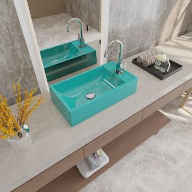 Imagem de Cuba De Apoio Para Banheiro Roma Rl545 Retangular Azul Turquesa