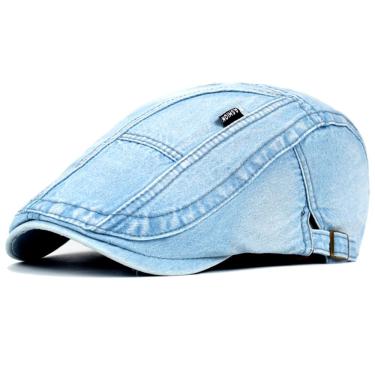 Imagem de Boina Italiana Jeans Algodão De Jornaleiro Design Liso Ajustável Azul Claro