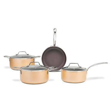 Imagem de Jogo de Panelas Coast Champanhe Indução e Antiaderente 4 Pçs - Brinox 4817/100