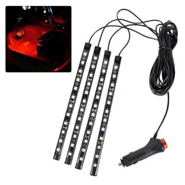 Imagem de Ongfuwu Fita de LED para carro, 12 V 48 luzes LED para atmosfera interior sob o painel, lâmpada decorativa interior automotiva com plugue adaptador de cigarro, acessórios para carro (vermelho