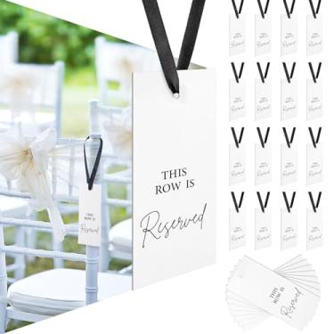 Imagem de Kosiz Pacote com 24 placas de cadeiras reservadas com fita para recepção de casamento festa restaurante Esta fileira é reservada placas penduradas para eventos de igreja casamento cadeira de banco