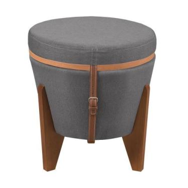 Imagem de Puff Baú Multifuncional Tampo Amadeirado Linho Chumbo - Big Stock